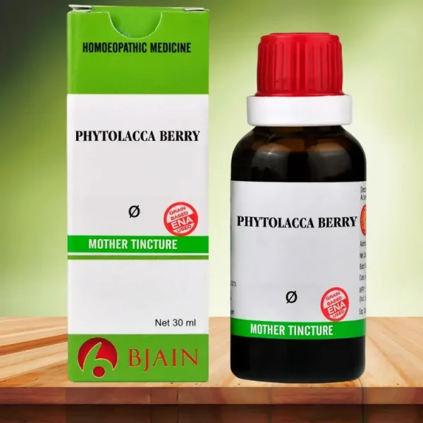 a bottle of BJain Phytolacca Berry Q Mother Tincture with 30 ml drop form